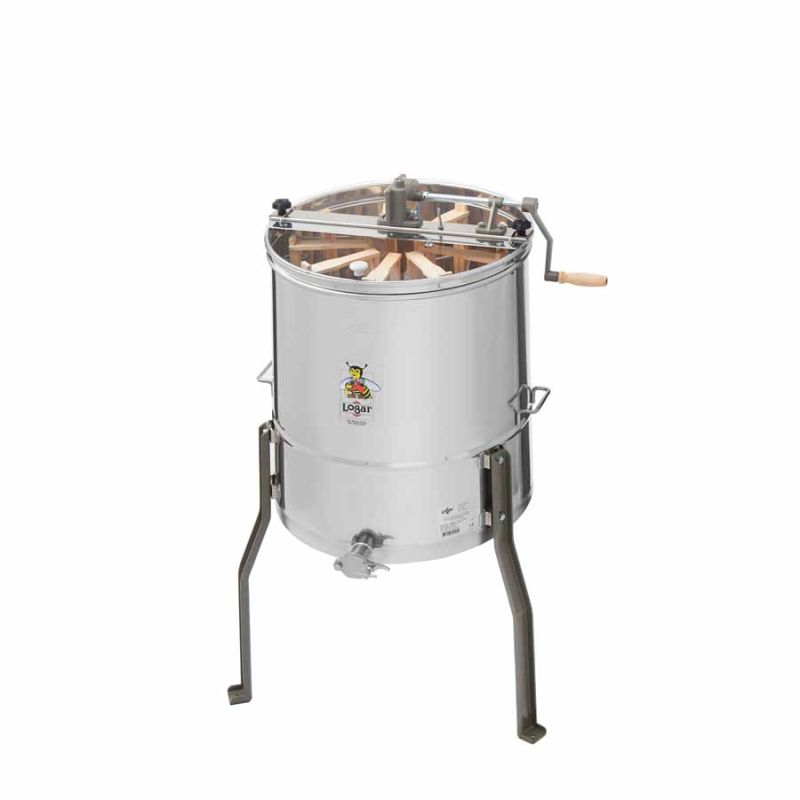 Extractora radial Logar para 9 cuadros, cuba Ø 52 cm, accionamiento manual, cuadros 18 x 48 cm