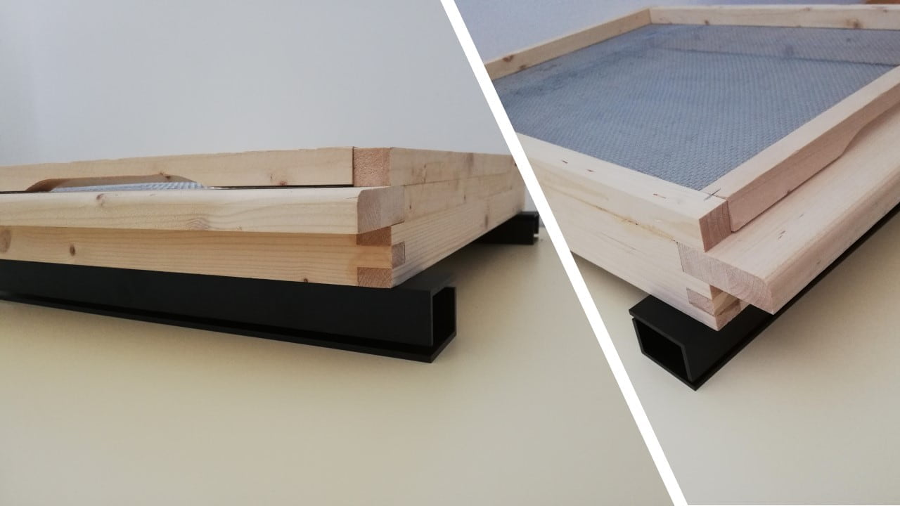 Montaje de los sensores de peso bajo la colmena