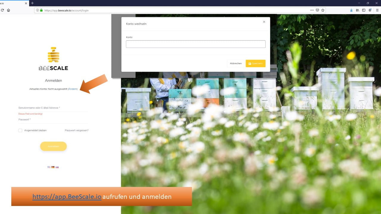 Inicio de sesión en el portal web de la báscula para colmenas