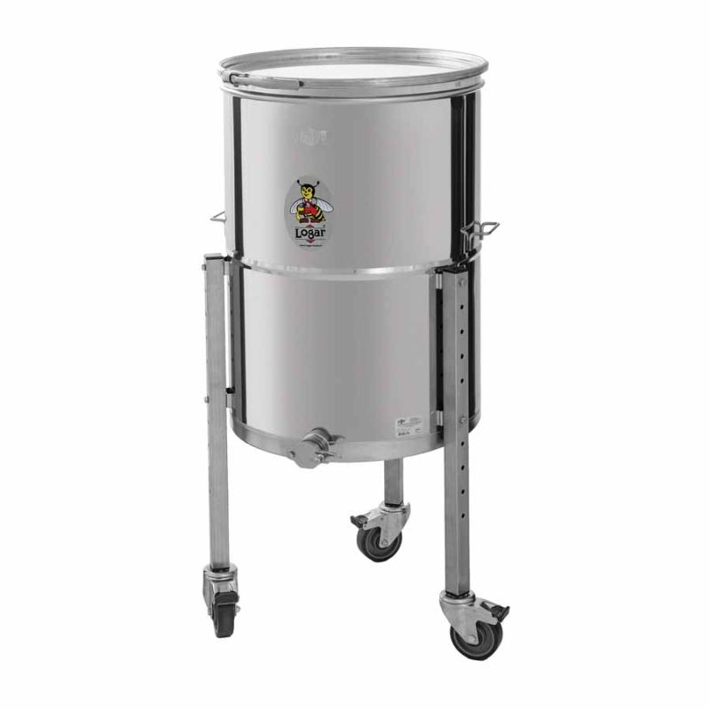 Depósito de envasado Logar 200 kg sobre ruedas, con fondo inclinado