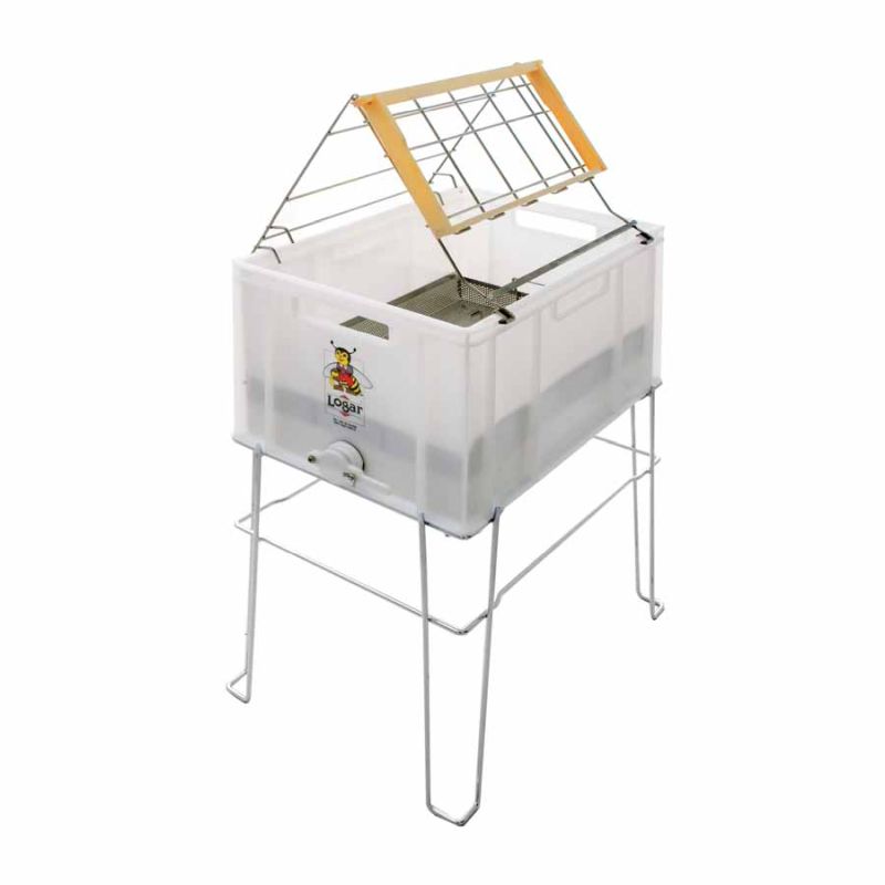 Bandeja de desoperculado de PVC con soporte y fondo con rejilla (horizontal)